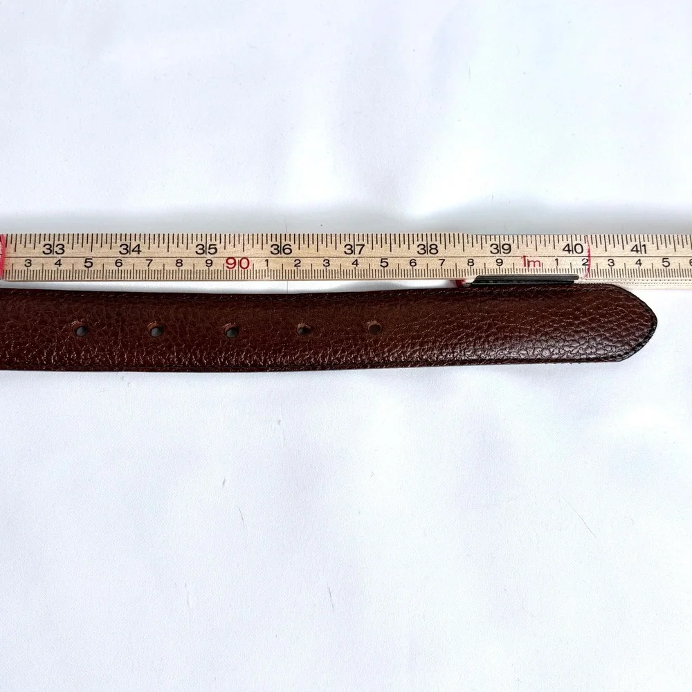 Polo Ralph Lauren Belt Brown Pebble Grain Leather Silver Buckle Mens 34 Vintage